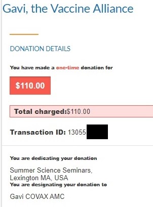 $110.00 donation to Gavi